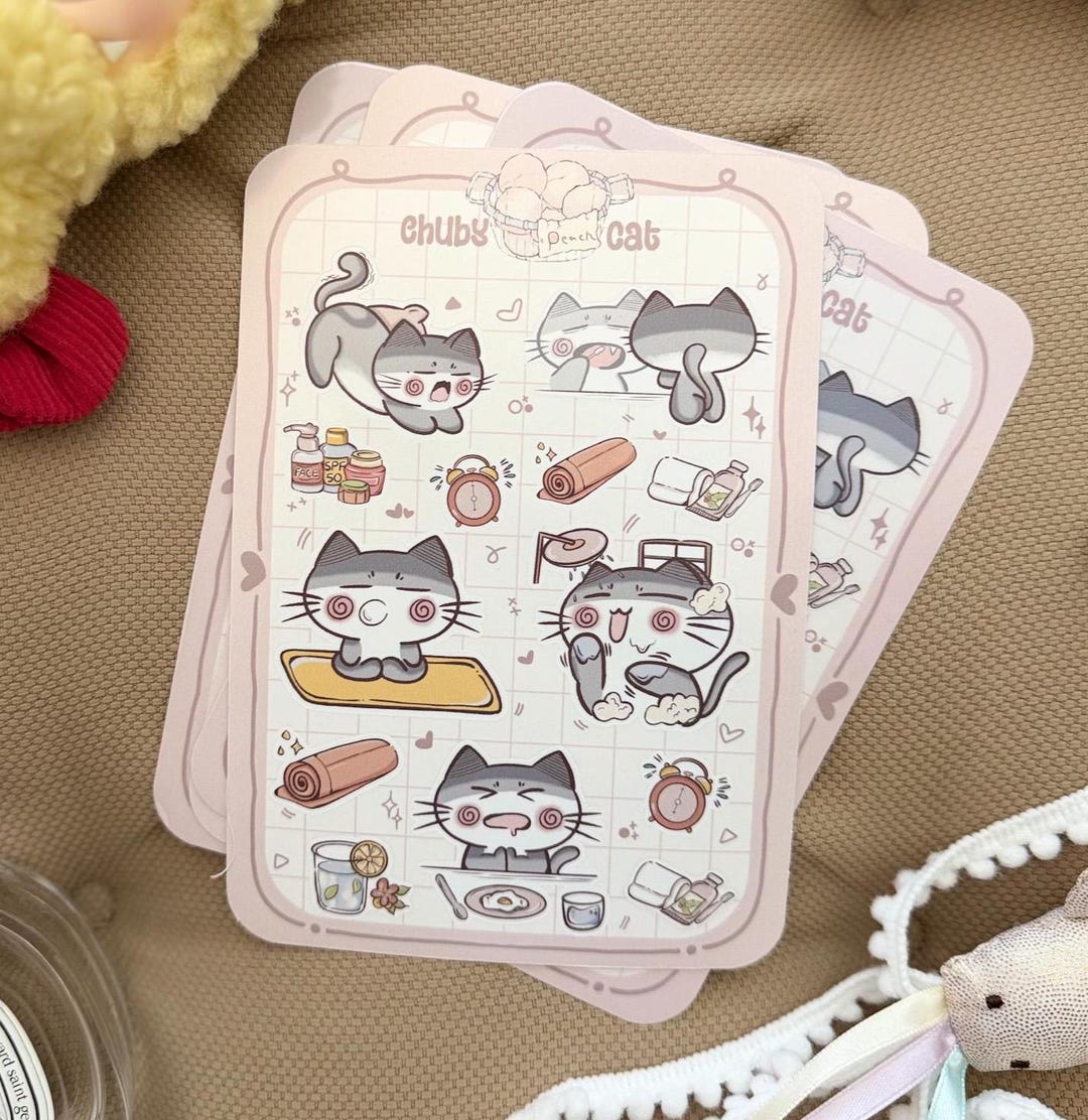Daily Self Care Routine Sticker Sheet | Cozy Chubby Cat Stickers ...