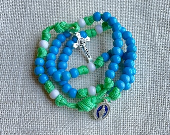 Joseph's Dream - Kids Paracord Rosary | Catholic | Lime Green - Sky Blue