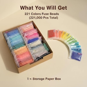 221 colori Mini Fuse Beads 2,6 mm 1000 pezzi per colore – Set di perline Pixel Art, perline stile Perler compatibili con tavolette forate, lavoretti fai da te, portachiavi