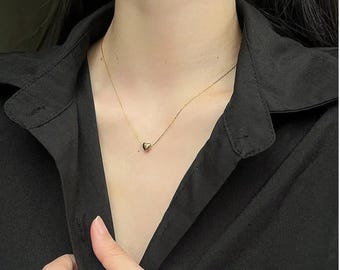 Adjustable Heart Pearl Necklace, Gold Alloy Minimalist Jewelry (31cm-40cm)