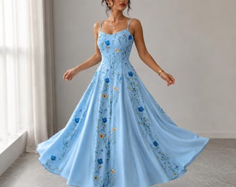 Floral Maxi Dress, Spaghetti Strap Summer Dress, V Neck Vacation Sundress