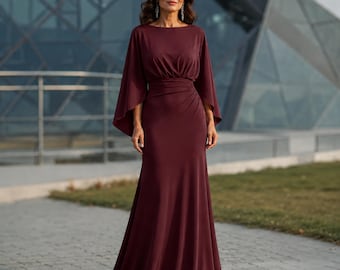 Dolman Sleeve Maxi Dress, Backless Evening Gown,Formal Wedding Guest Outfit