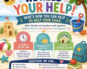 ¡Necesitamos tu ayuda! / Guía de apoyo para padres de niños de jardín de infantes / PDF imprimible para la participación familiar