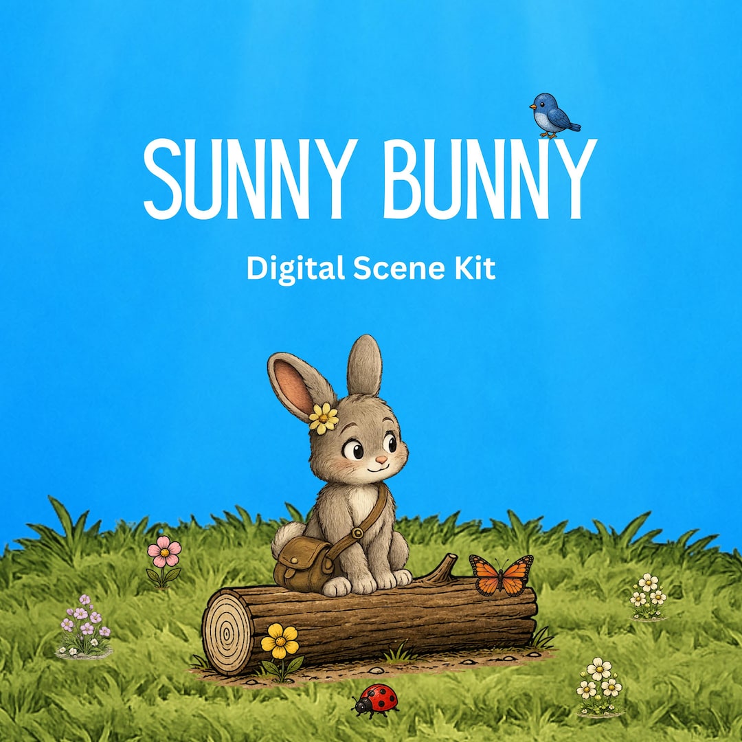 Rabbit Scene Maker Sunny Bunny Scene Builder Kit | Cute Spring Bunny Digital Stickers for ...