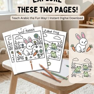 Aesthetic Arabic Alphabet Rabbbit Frog Printable | Minimalist Kids Learning Activity | Preschool Arabic Educational Art