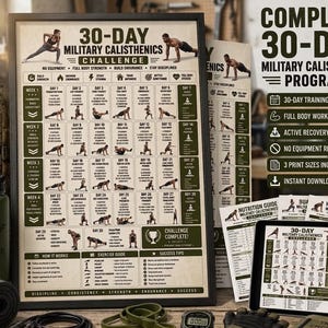 30 Day Swedish Gymnastics Military Challenge, Bodyweight Training Program, Printable Home Fitness No Equipment, 4 Week Fitness Calendar