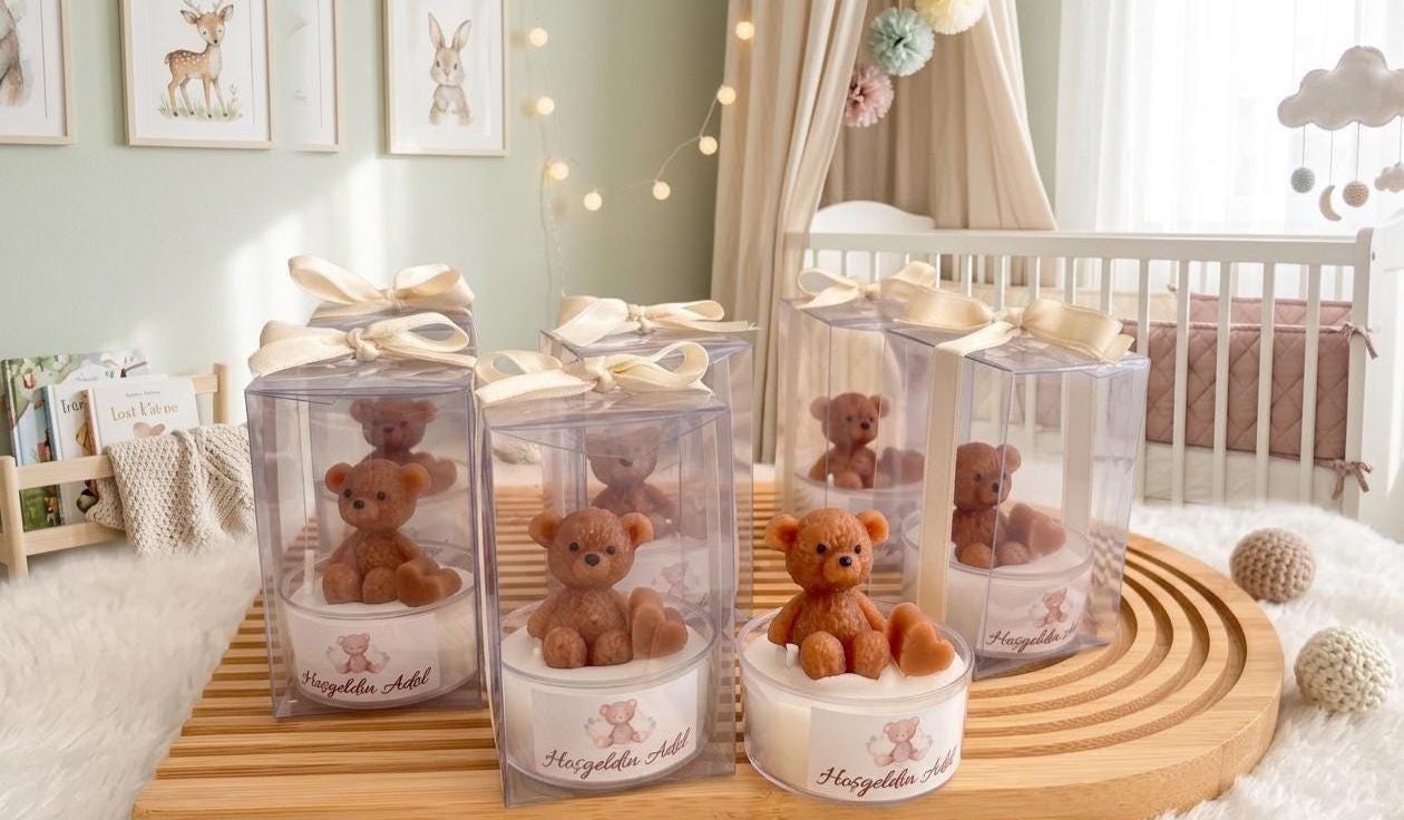 Personalized Teddy Bear Soy Candle Favors, Baby Shower Guest Gift ...