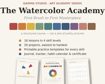 Watercolor Academy-Learn Watercolor Painting,16 Lessons + 20 Projects + Practice Templates, Journal & Certificate
