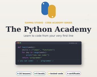 Python Academy — Naucz się Pythona | Kompletny kurs Pythona dla początkujących | Naucz się programowania w Pythonie | Zeszyt ćwiczeń PDF + ćwiczenia + ściągawki