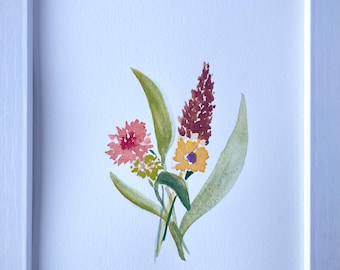 Floral Bouquet Painting 5x7, Flower Wall Art, Botanical Watercolor, Cottagecore Decor, Nature Artwork