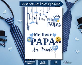 Carte Fête des Pères imprimable, (franska) Meilleur Papa au monde, omedelbar nedladdning