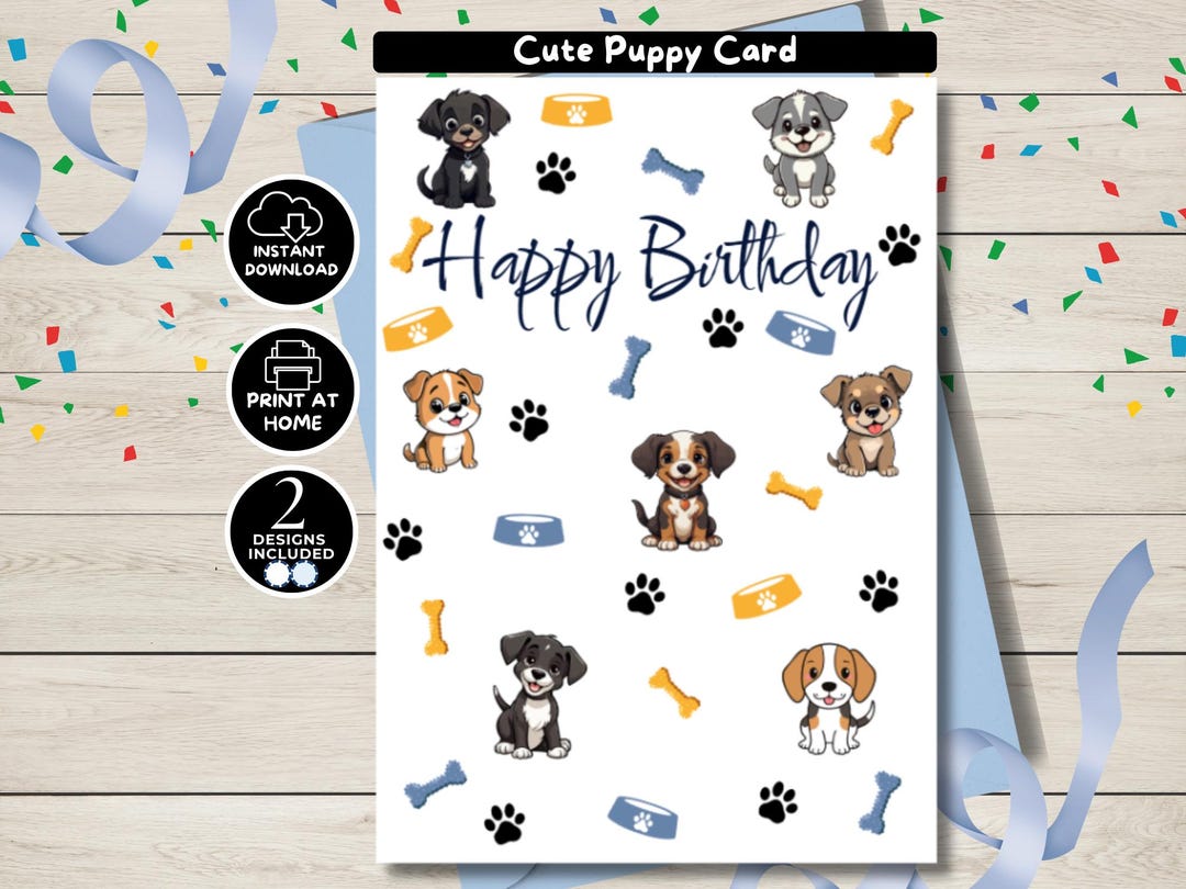 Printable Birthday Card Puppy, for Dog Lover Greeting, Instant Download ...
