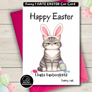 Funny Cat printable Easter Card, Grumpy Kitty Bunny Ears Design, Sarcastic Humor, Instant Download