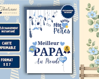 Carte Fête des Pères imprimable, (french) Meilleur Papa au monde, Instant Download