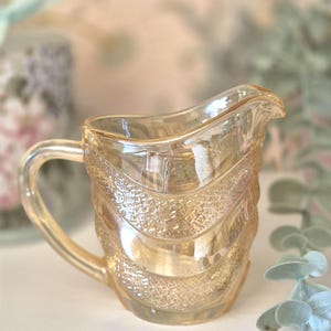 Vintage Mini Glass Jug – Amber Iridescent Mini Pitcher – Decorative Glass Creamer – Small Retro Vase – Collectible Glassware