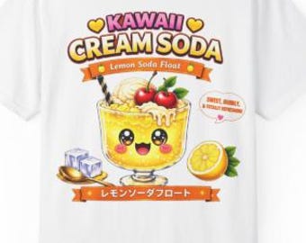 Chemise soda crème citron kawaii, t-shirt flottant soda japonais, t-shirt boisson anime mignon, vêtements kawaii style Harajuku, cadeau d'été