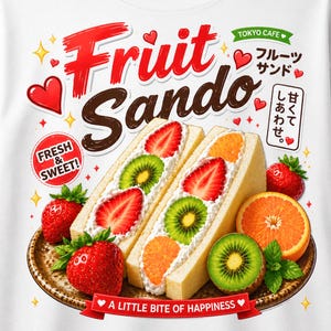 Camiseta Kawaii Fruit Sando, Camiseta japonesa de sándwich de frutas, Estilo café de Tokio, Camiseta linda de comida anime, Sando de fresa, Moda Harajuku