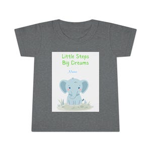 Camiseta infantil con estampado de elefante "Pequeños pasos, grandes sueños" | Opción de personalización con nombre
