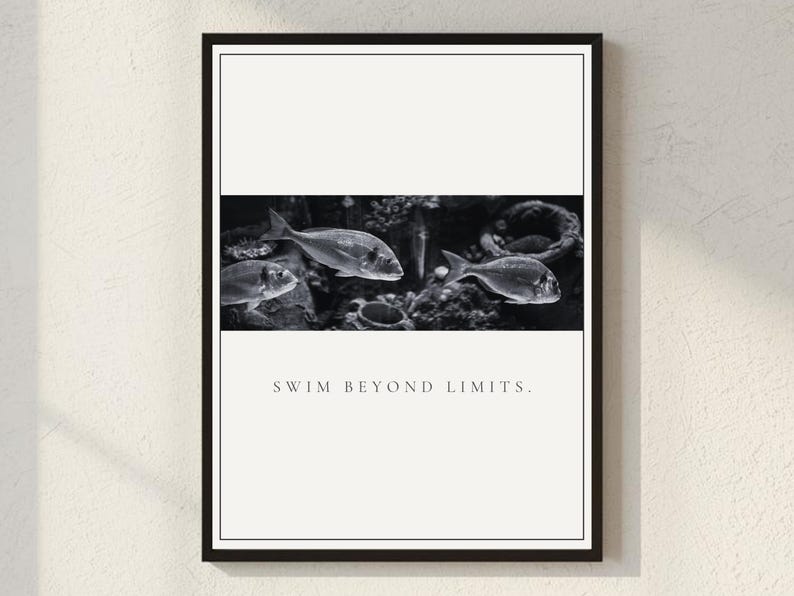 Bathroom Wall Decor Printable, Black White Fish Wall Art, Minimalist ...