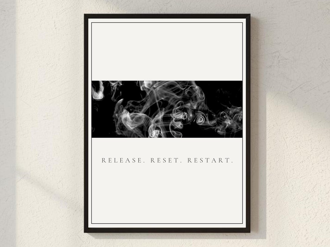 Release Reset Restart Smoke Art Printable, Abstract Black White Minimal ...