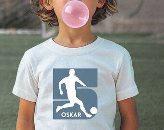 Fußball T-Shirt Kinder personalisiert mit Name und Nummer, Geschenk Junge Geburtstag, Sport Shirt Fußballfan