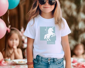 Personalisiertes Einhorn Geburtstag Shirt Mädchen Unicorn Kinder T-Shirt mit Name Zahl  4 5 6 7 8 Rosa Geschenk Party Outfit