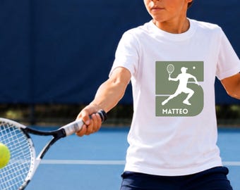 Tennis Kinder Geburtstag Shirt mit Wunschname und Alter | Personalisiertes Sportshirt für Jungen