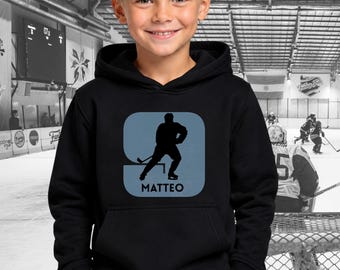 Icehockey Kinder Hoodie personalisiert mit Name und Nummer, Geschenk für Jungen Geburtstag oder Weihnachten Sport Kapuzenpulli Hockey Fan