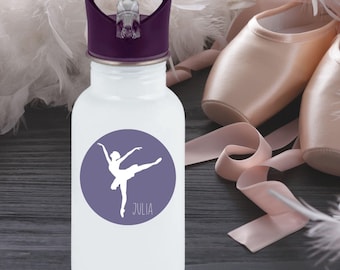 Trinkflasche Geschenk Mädchen Ballett Karate Tennis Fussball mit Namen | Edelstahl Flasche mit Strohhalm & Deckel