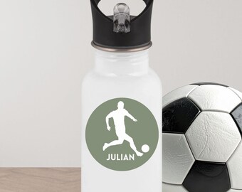 Personalisierte Sport Trinkflasche Fussball mit Namen | Edelstahl Flasche mit Strohhalm & Deckel | Torwart Training Geschenk Jungs