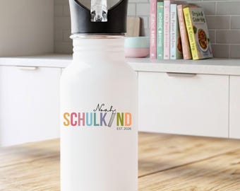 Botella de agua infantil personalizada 500ml con Strohhalm, Motiv Schulkind mit Wunschname