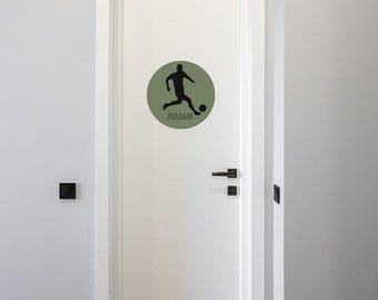 Wandtattoo Türschild Kinderzimmer personalisiert mit Namen und Wunschmotiv Fussball, Eishockey, Handball, Tennis, Karate, BMX und Skateboard