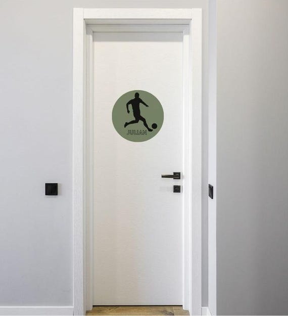 Wandtattoo Türschild Kinderzimmer personalisiert mit Namen und Wunschmotiv Fussball, Eishockey, Handball, Tennis, Karate, BMX und Skateboard