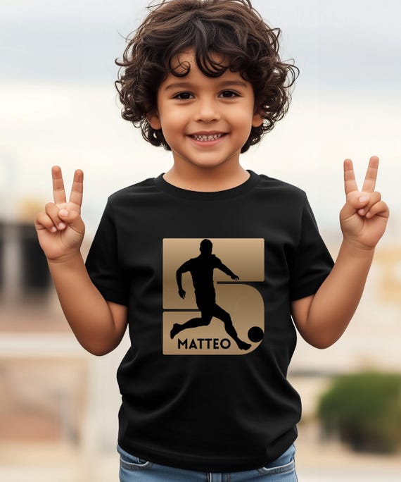 Personalisiertes Fußball T-Shirt Kinder Junge mit Name & Nummer. Geburtstag Geschenk Soccer Boy