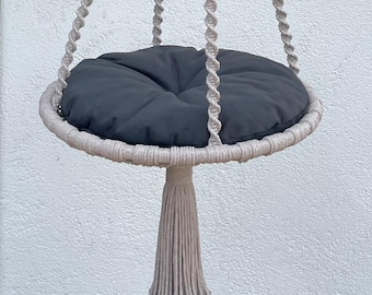 Macraméschommel kattenbed, donkere latte boho-hangmat, handgeweven Catio-hangstoel, meubels voor huisdieren
