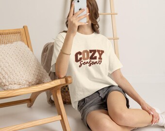 Cozy Season Autumn T-Shirt, Varsity Style Graphic Tee, Unisex Fall Shirt