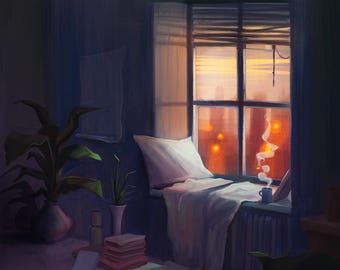 Lámina artística "Habitación acogedora". Ilustración de Lea Dickert.