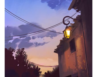 Lámina artística "Puesta de sol francesa" Ilustración de Lea Dickert