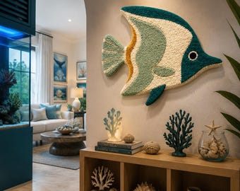 Hand Tufted Wool Fish Wall Art, Ocean Nursery Decor, Coastal Sea Life Hanging