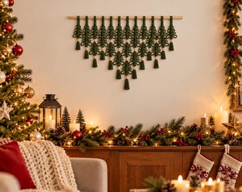 Macrame Christmas Tree Wall Hanging, Green Holiday Wall Decor, Handmade Christmas Decoration