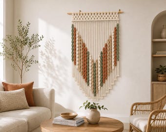 Handmade Macrame Wall Hanging, Boho Cotton Fiber Art, Window Decor