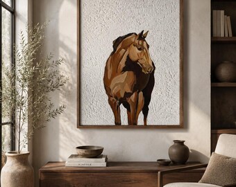 Textured Horse Painting, Modern Equine Wall Art, Rustic Farmhouse Decor, Acrylic-Pop painting