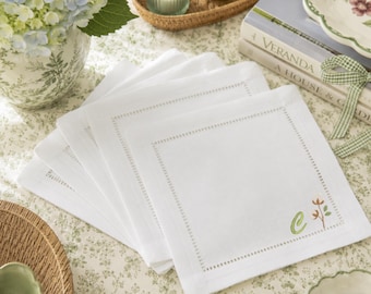 Embroidered Linen Cocktail Napkins, Southern Charm Icons, Personalized Hostess Gift