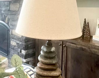 One of a kind Natural Small Stacked Stone Cairn Lamp