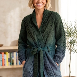 Boho Ombre Cable Knit Cardigan Pattern | Longline Textured Crochet Coat PDF