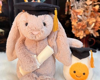 Jellycat Graduation Bunny & Egg Plush Set, Cute Graduation Stuffed Toys, Grad Gift Bundle, Soft Keepsake for Students