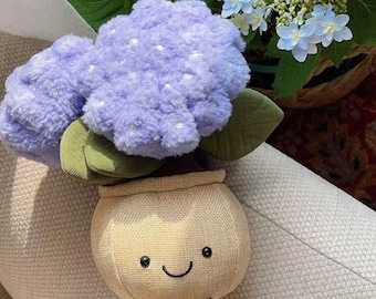 Jellycat Amuseable Hydrangea Potted Plant, Cute Purple Hydrangea Plush, Soft Flower Pot Toy, Desk Decor & Gift