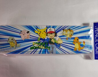 Metalowy piórnik Pokémon Vtg 2002 Nieotwarty Vintage Ash Pikachu Rattata