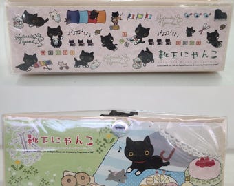 Vintage Kutsushita Nyanko DIY drewniany piórnik czarny kot Japonia 2012
