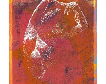 Erythros weibliche Figur Giclée-Druck, Digitale Linoldruck Kunst, Akt figurativer Druck, Hahnemühle Papier